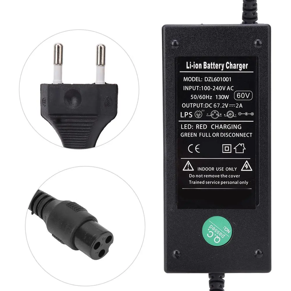 60V 12AH Plastic Portable Universal Battery Charger for Electric Scooter Bicycle DC67.2V 2A EU Plug 100-240V( )