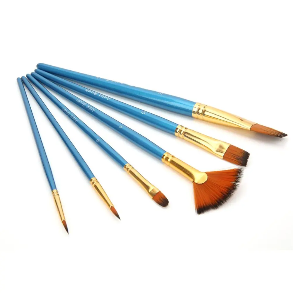 6 Pcs Painting Brush Peacock Blue Fan Shaped Drawing Brush for Gouache Watercolor Acrylic