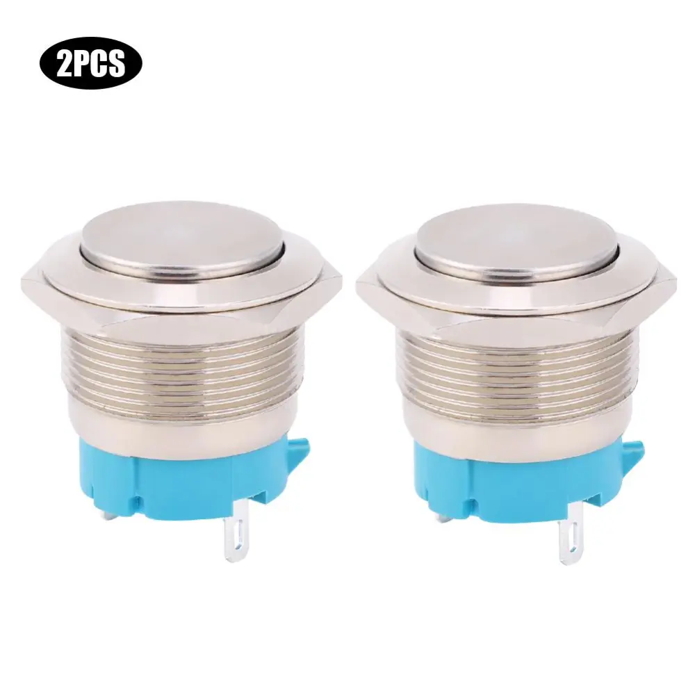 2pcs Waterproof Momentary Metal Push Button Switch High Head 2 Pins 22mm Mount Hole