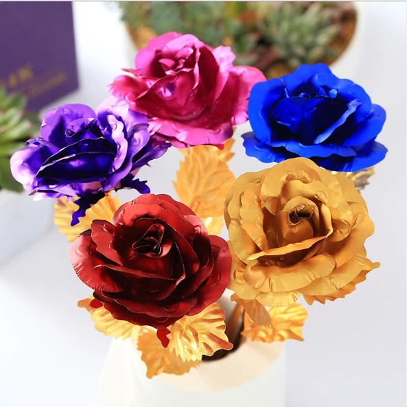 Romantic 24K Gold Foil Rose Flower For Mother's Day / Lovers /Valentine'S Day (Blue Without Box