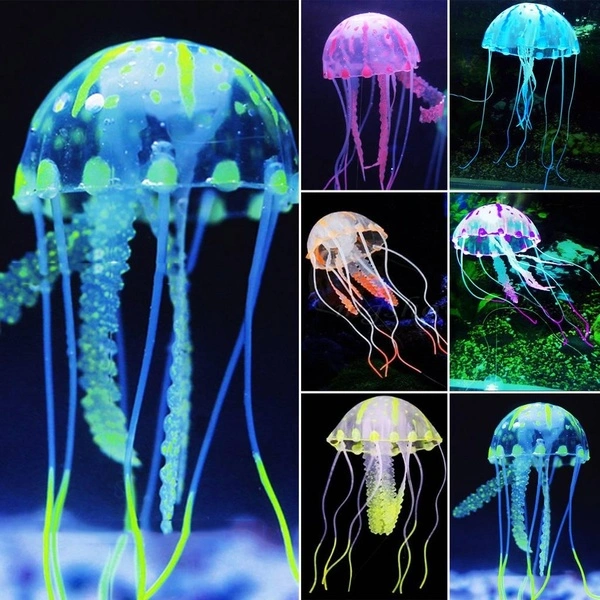 Artificial Jellyfish Aquarium Decoration Glowing Effect Fish Tank Ornament Decor (Purple L)