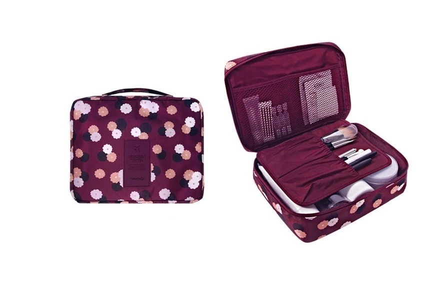 Women Cosmetic bag Makeup bag Case Make Up Organizer Toiletry Storage Pouch (Wine Red)