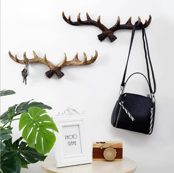 Retro Animal Deer Antlers Decorative Wall Hook Coat Hat Key Hanging Rack (Light Brown)