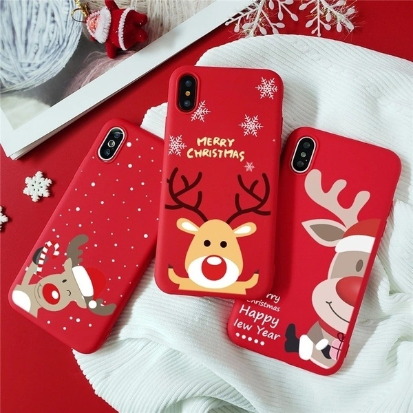 Cartoon Christmas Deer Red soft TPU phone case for iPhone  X/XS (#2)