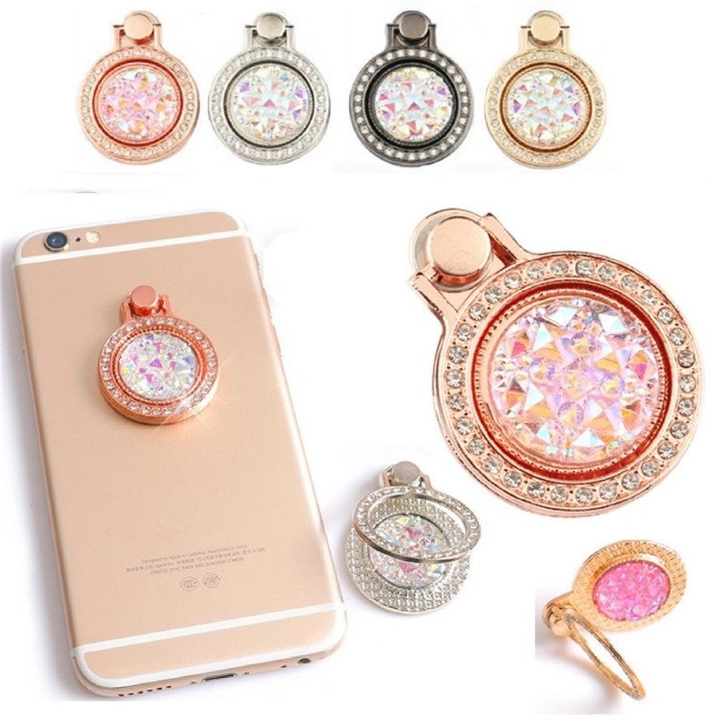Universal 360 Rotating Finger Ring Diamond Pocket Watch Shape Phone Stand Holder (Rose Gold)