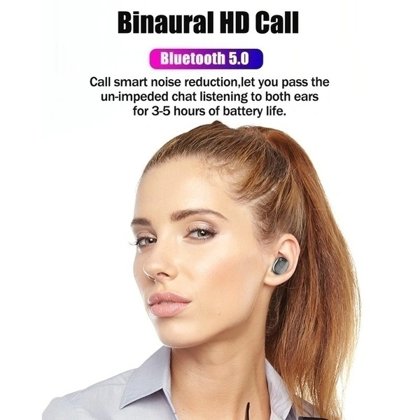 Waterproof Bluetooth Earphone 8D Stereo Wireless Headphones Headset (Black 2 ear)