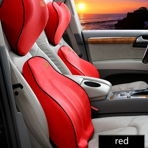 Car waist cushion car seat back cushion memory cotton waist support lumbar cushion pillow (Red)