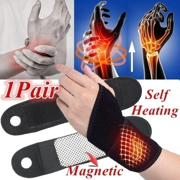 1 Pair Tourmaline Self-Heating Wrist Brace Band Support Far Infrared Magnetic Therapy Pad Brace