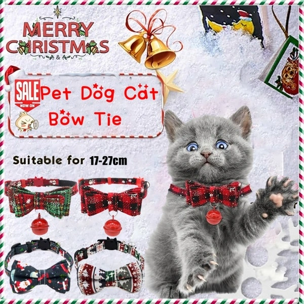 1Pcs Christmas Dog Cat Pet Bow Tie Adjustable Necktie Collar Bow Tie Christmas Pattern (Green)