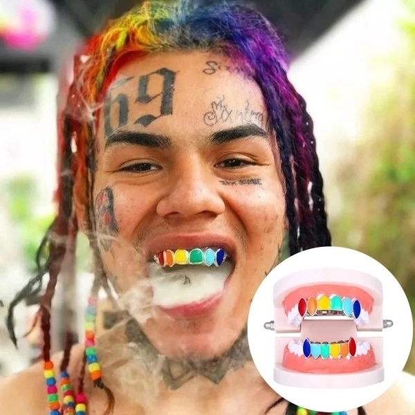 Colorful Rainbow Gold Finish Grills Set Top Teeth Bottom Tooth Plain Hip Hop Grills (Gold)