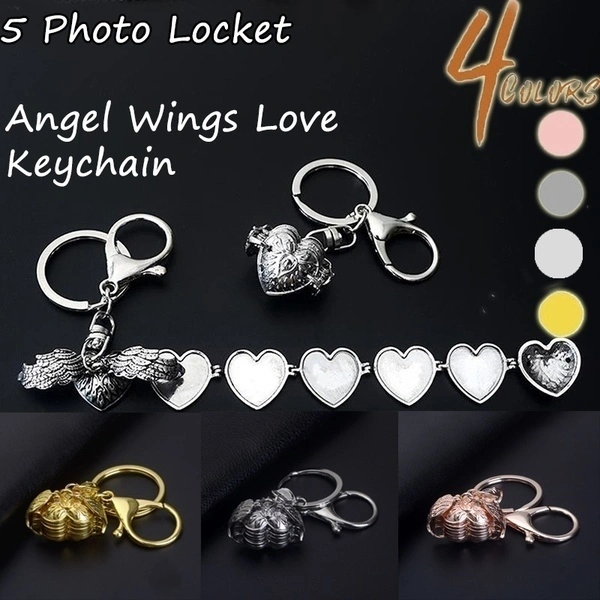 Angel Wings Love Multilayer Phase Box Keychain Pendant  Jewelry (Heart Shape-Silver)