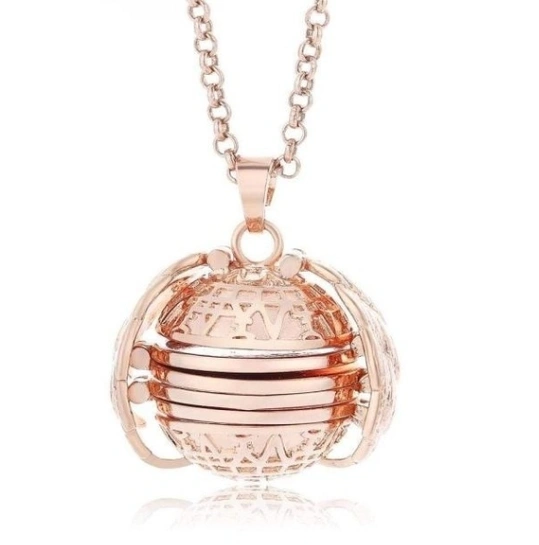 Magic Photo Necklace Memory Floating Locket Plated Angel Wings Box (Round Shape-Rose Gold)