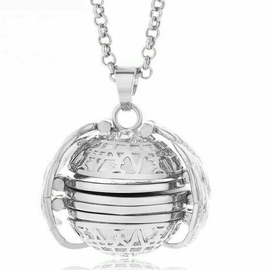 Magic Photo Necklace Memory Floating Locket Plated Angel Wings Box (Round Shape-Silver)