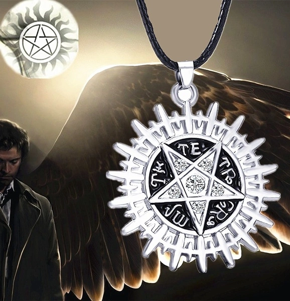 Supernatural Pentacle Pentagram Men Exorcism Array Protection Star Amulet Necklace (Silver)