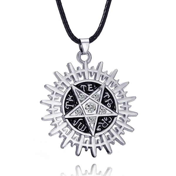 Supernatural Pentacle Pentagram Men Exorcism Array Protection Star Amulet Necklace (Silver)