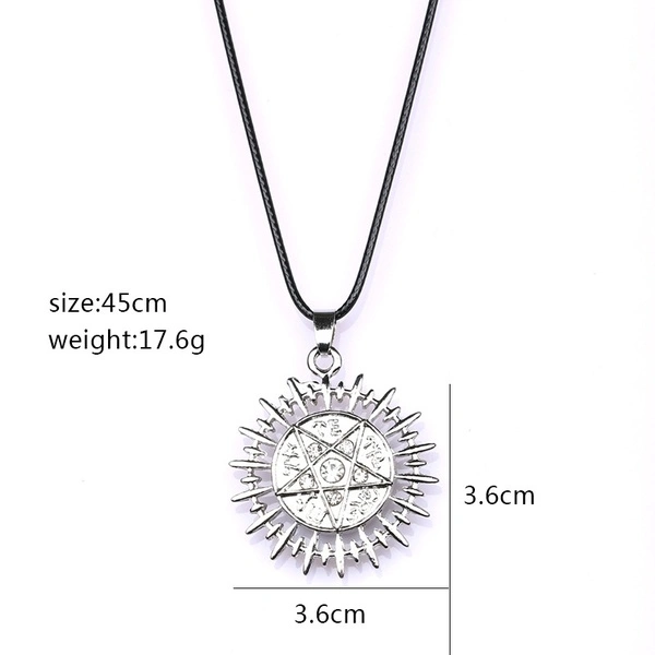 Supernatural Pentacle Pentagram Men Exorcism Array Protection Star Amulet Necklace (Silver)