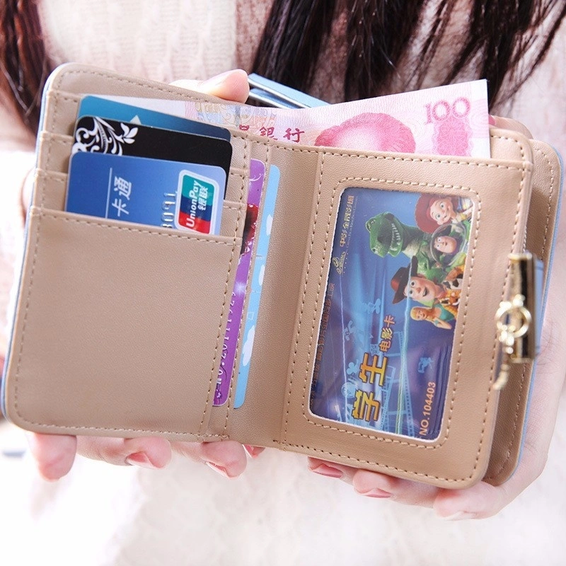 Luxury Women Cute Wallet Purse Leaves Female Small Short Wallet Coin Card Holder Clutch (Brown)