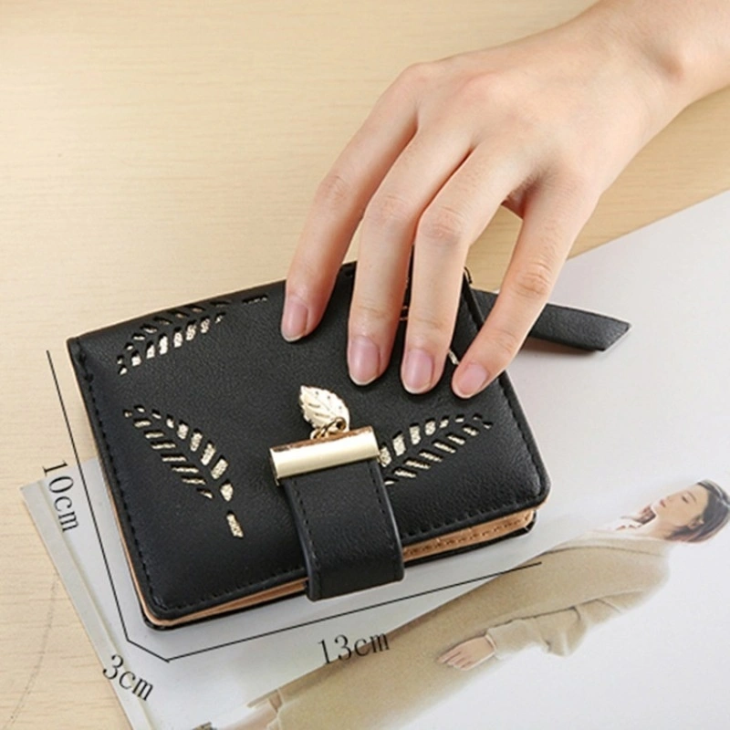 Luxury Women Cute Wallet Purse Leaves Female Small Short Wallet Coin Card Holder Clutch (Brown)