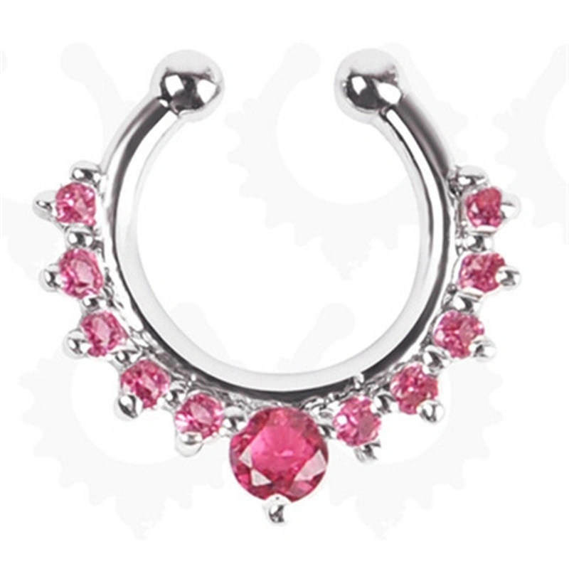1PC Crystal Rhinestone Fake Septum Clicker Nose Ring Non Piercing Hanger Clip (#3)
