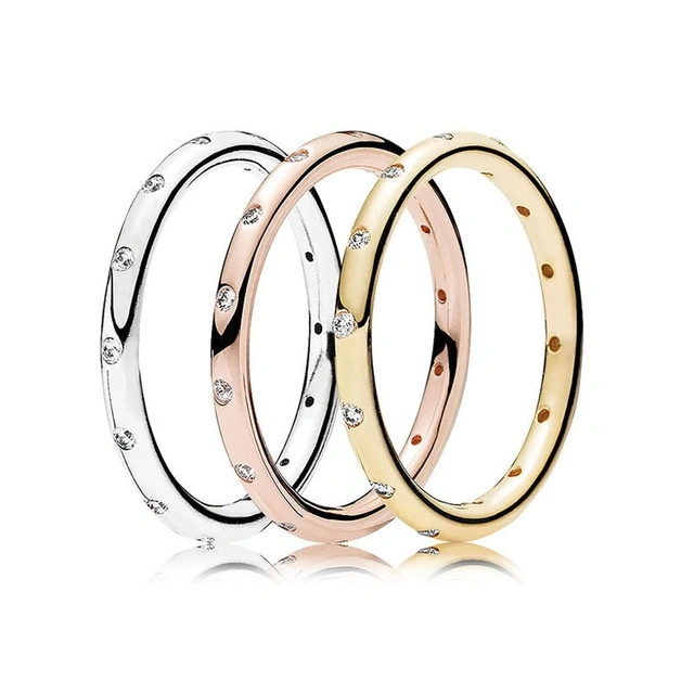 Diy Rose Gold Crystal Surround Fashion Rings Fit Women Wedding Rings (Silver Size:8)