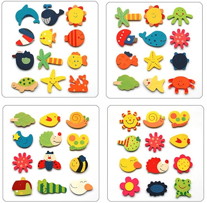 12Pcs/Set Baby Cute Fridge Magnet Wooden Cartoon Animal Child Educational Toys (Random)