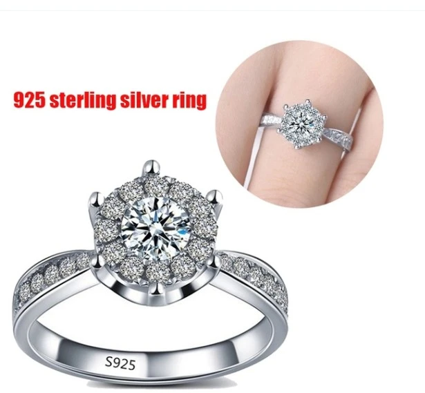 Fashion Jewelry Ring Luxury Zircon Engagement Ring Charm Bride Wedding Gift (Size:9)