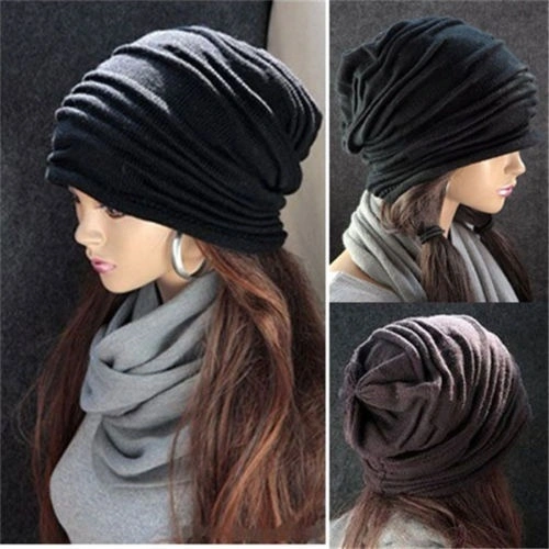 DREADLOCK SLOUCH WINTER BAGGY KNIT CROCHET BEANIE HAT SKI CAP (Grey)