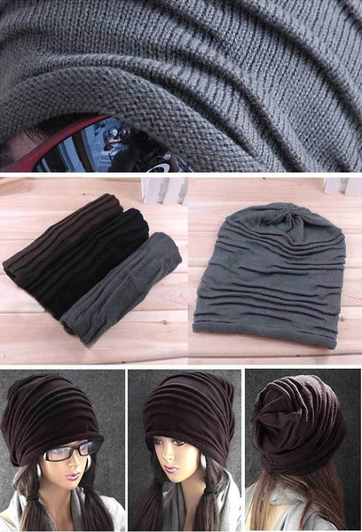 DREADLOCK SLOUCH WINTER BAGGY KNIT CROCHET BEANIE HAT SKI CAP (Grey)