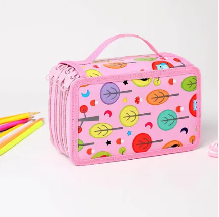 Canvas Pencil Case Cute Owl Colorful Large Capacity Pencil Bag (Pink 72 Holes)