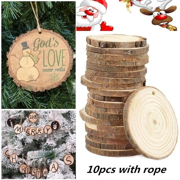 DIY 10pcs Christmas Xmas Tree Wood Log Slices Discs Cutout Circle Wood Disks Crafts Kids Toy