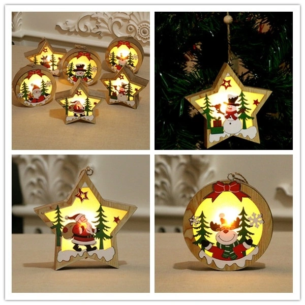 Christmas Ornaments Wooden Glowing Pendant Christmas Tree Decoration Pendant (Stars old man)