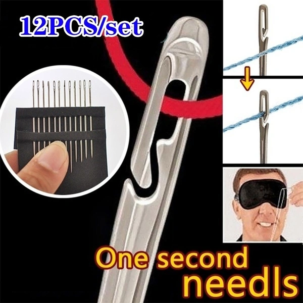 12Pcs/Set Household Sewing Tool Self-threading Needle For Blind & Old People (Silver)