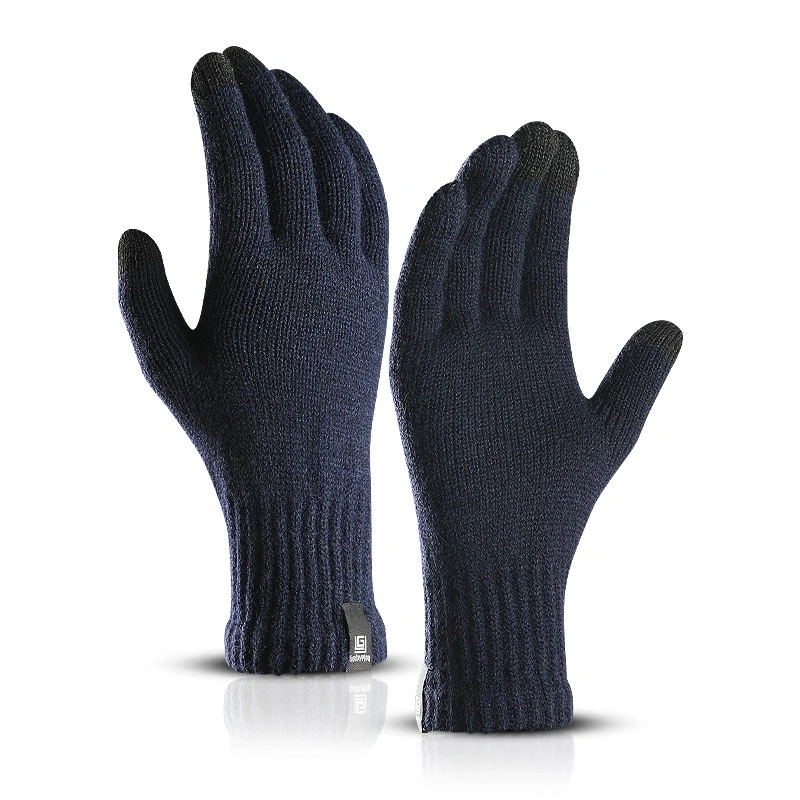 Unisex Windproof Knitted Touch Screen Full-finger Mittens Warm Winter Gloves (Navy Blue)