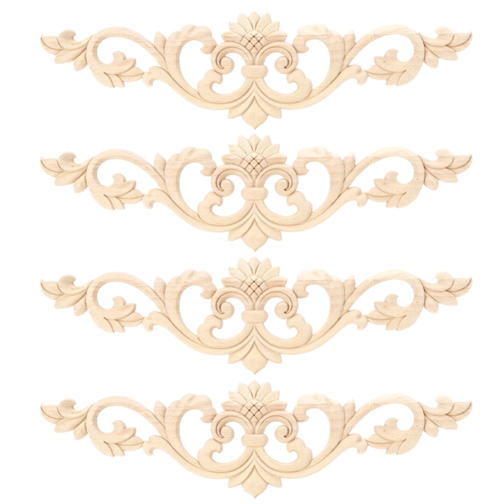 4Pcs Unpainted Wood Carved Applique Beautiful Carving Decal Garden Fence Furniture Decor 30x8cm