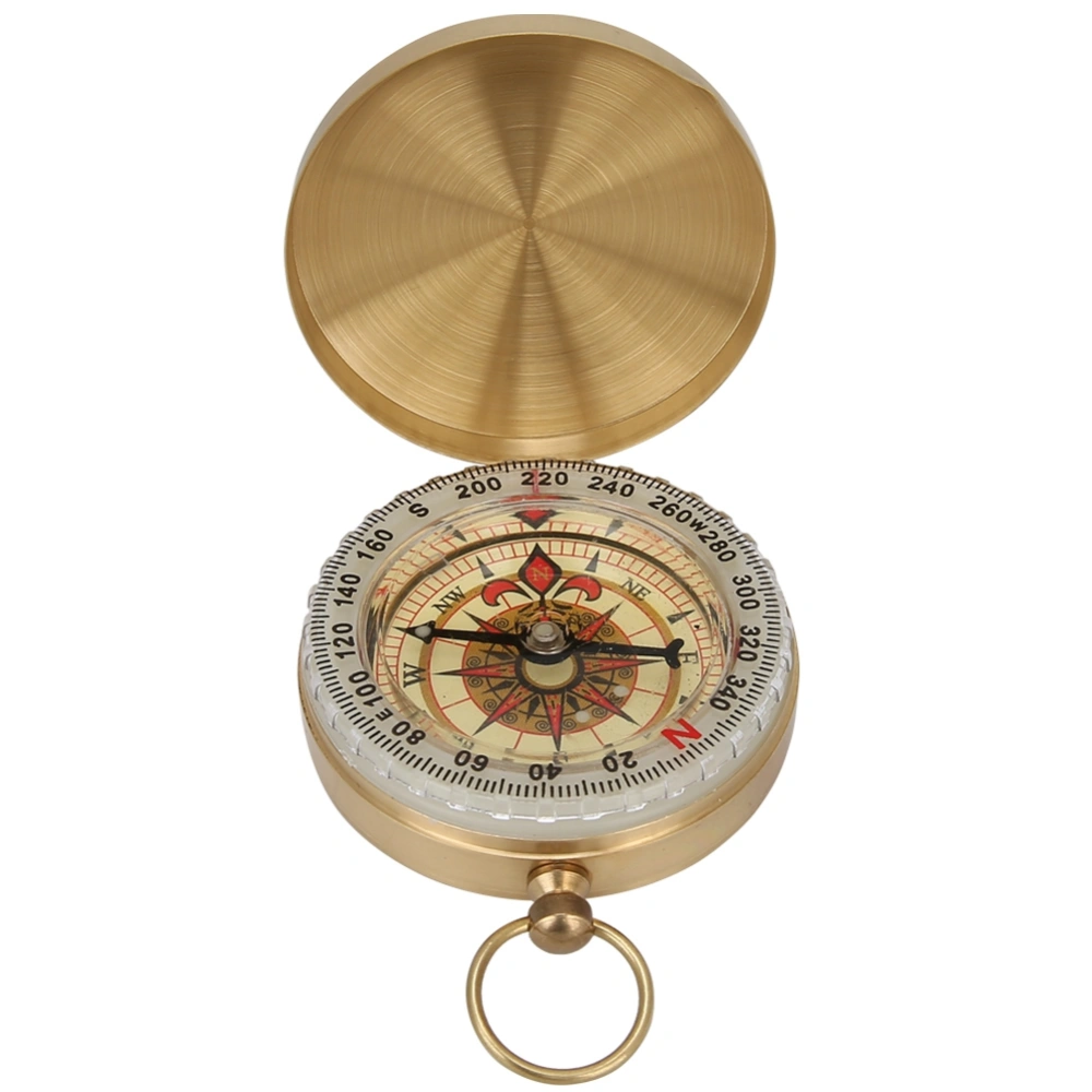 Brass Retro Style Pocket Watch Type Luminous Flip Compass with Cover for Outdoor Mountaineering