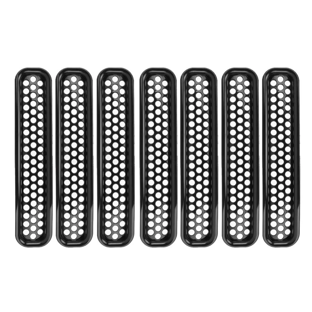 7pcs Clip-On Front Mesh Grille Grill Inserts Black Color Fits for Jeep Wrangler