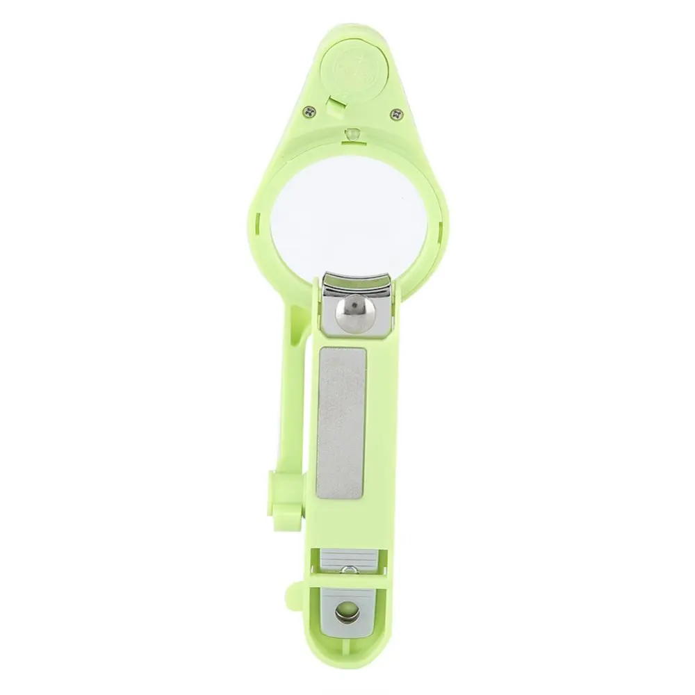 Cute Green Nail Clipper Scissor with LED Magnifying Glass Safe Trimmer Cutting Tool for Baby Elderly