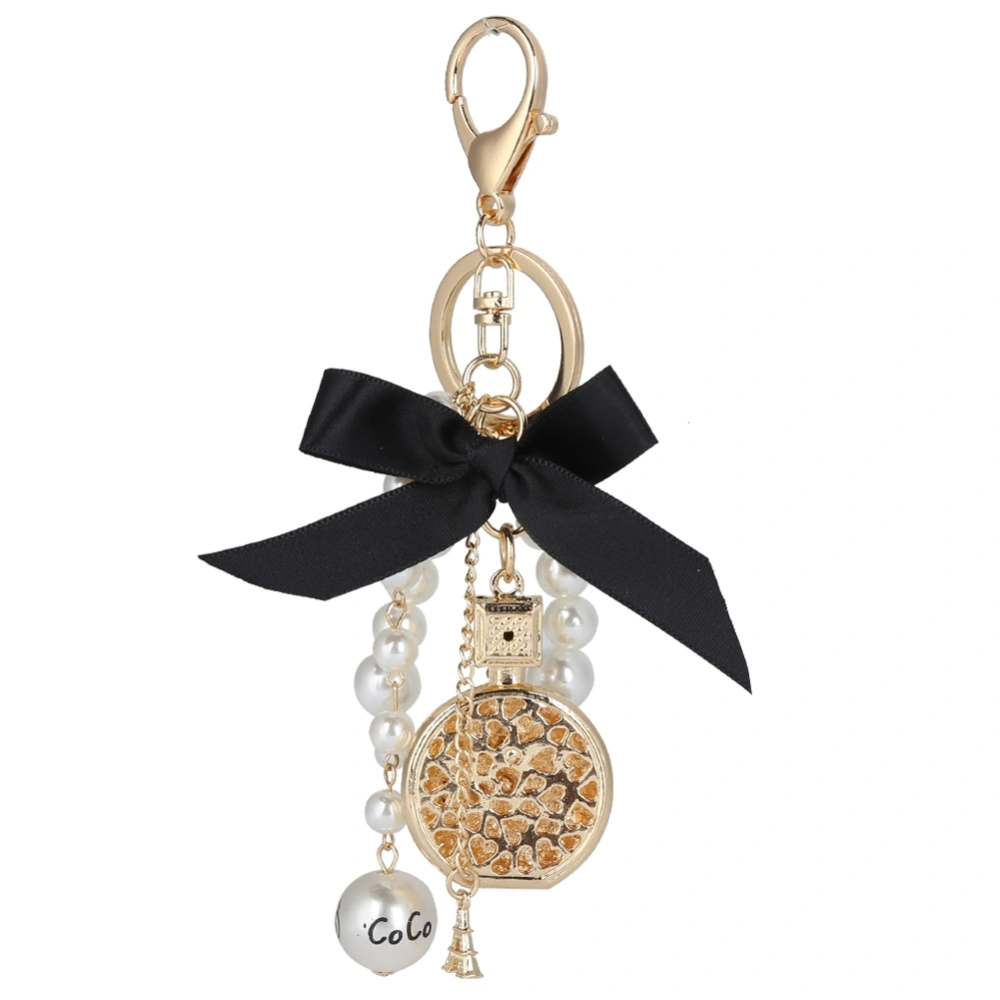 Keychain Alloy Bowknot Perfume Bottle Shape Pearl Hand-Made Pendant Key Chain Decoration