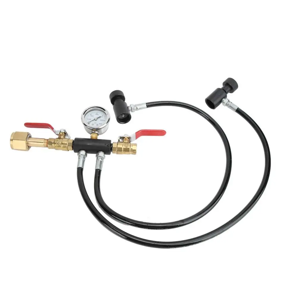 CO2 Tank Adapter with W21.8-14 Thread 24in Hose Dual Valve 3000psi Gauge for SodaStream Filling