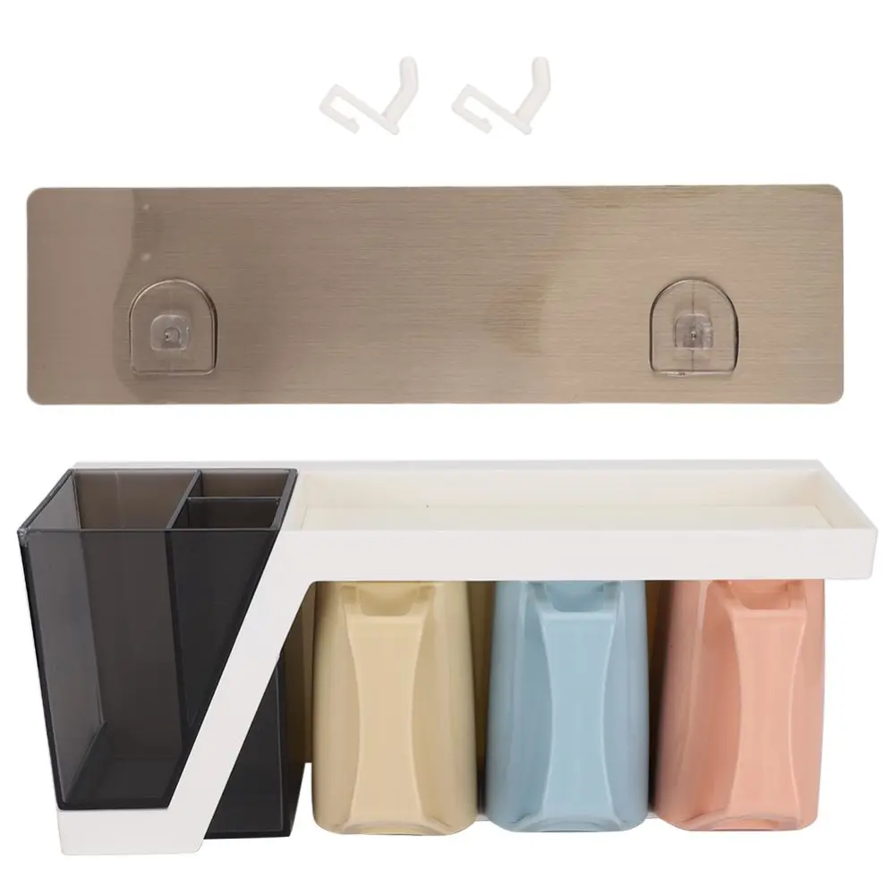 Multifunctional Bathroom Storage Organizer Wall Mounted Toothbrush Mouthwash Cup Rack