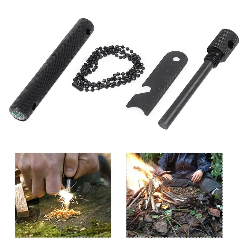 Strong Magnesium Rod Outdoor Camping Compass Fire Start Stick Anti-Corrosion Flintstone(Black )