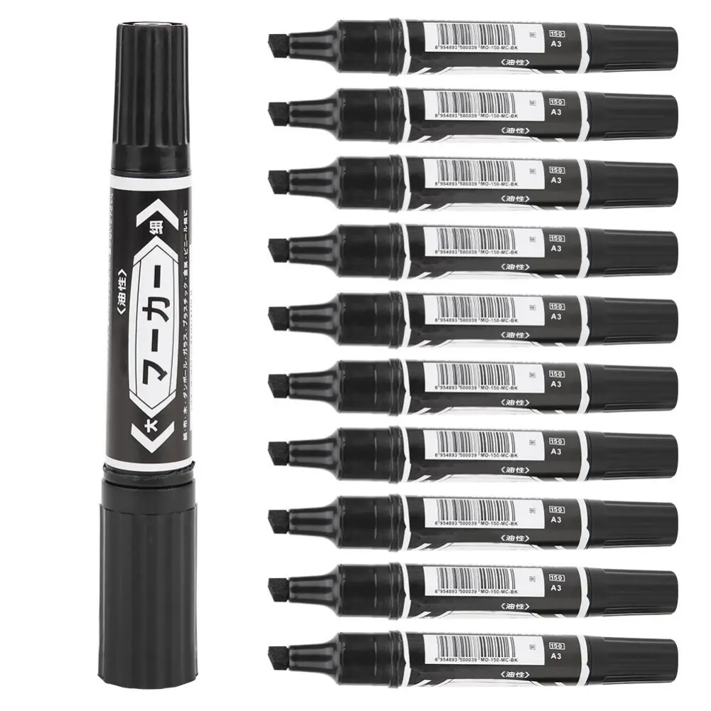 10PCs Oily Double-Headed Marker Pen Black Stationery Supplies for Logistics / Express