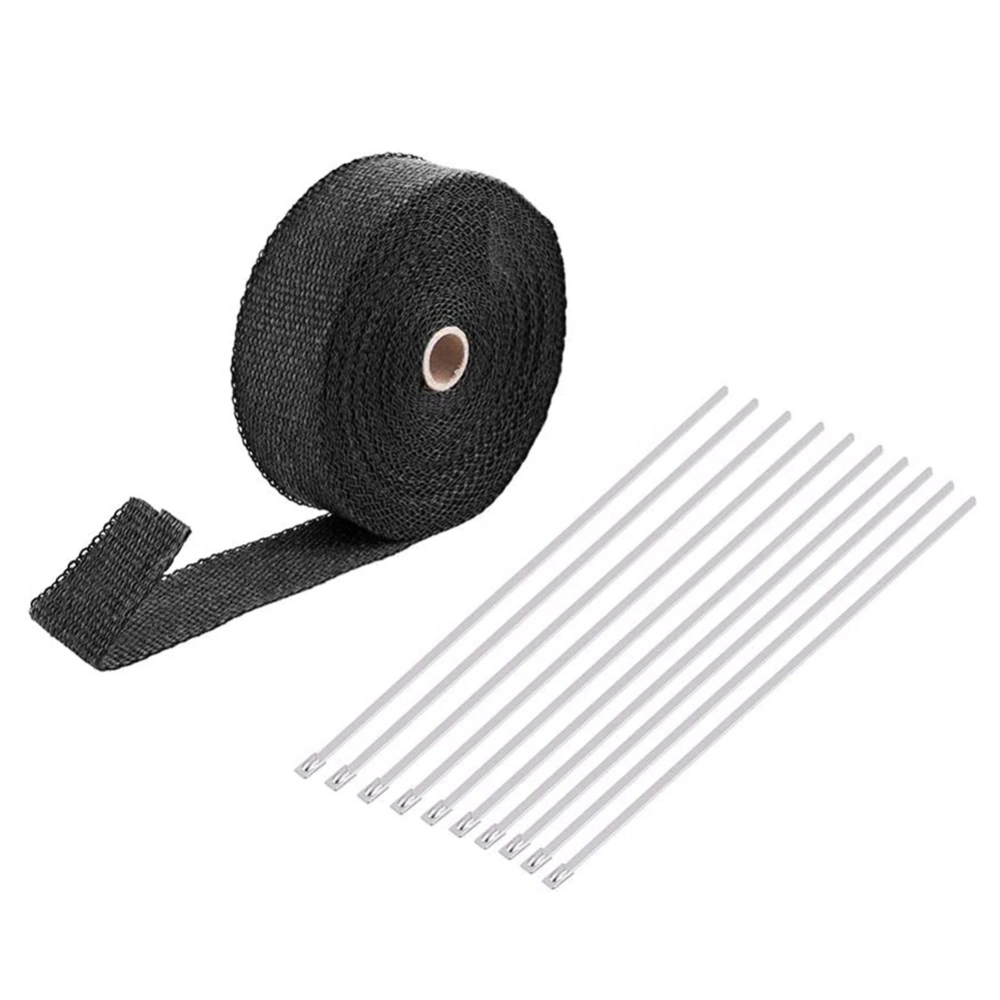 2000℉ Black Car Exhaust Pipe Heat Insulation Wrap 50mm x 15m with 10 Stainless Steel Cable Ties