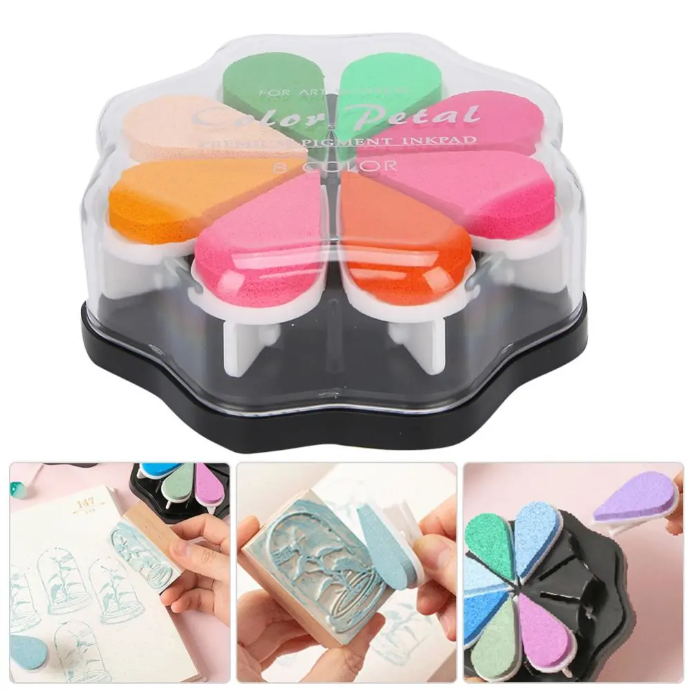 8 Colors Petal Shape Schedule Book Scrapbook Colorful DIY Stamp Ink Pad Painting Accessory(1006 Botanic Garden )