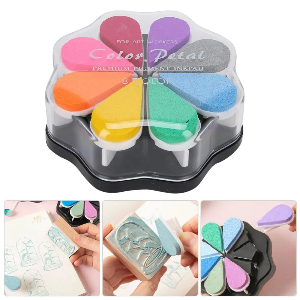 8 Colors Petal Shape Schedule Book Scrapbook Colorful DIY Stamp Ink Pad Painting Accessory(1002 Magic )