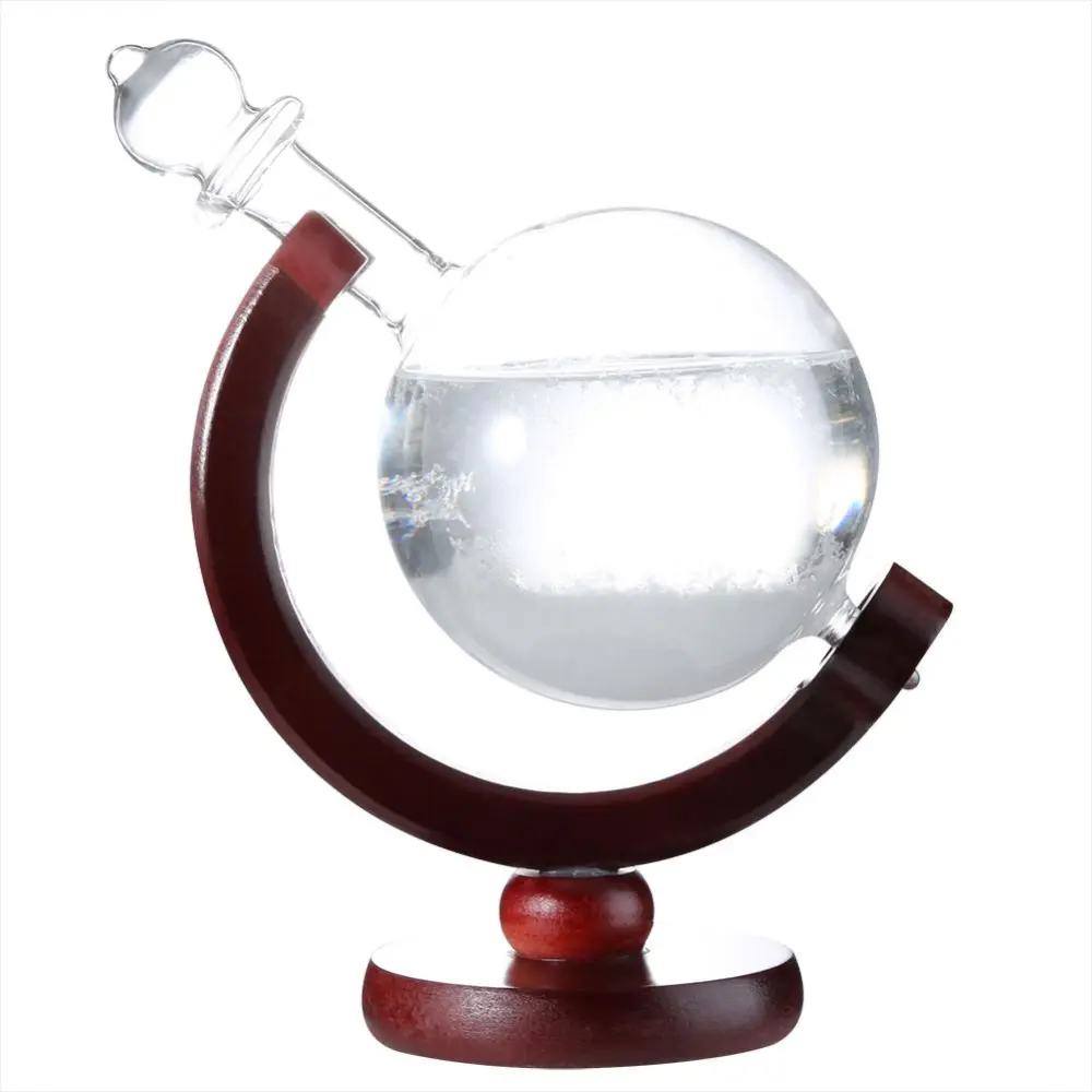 Innovative Shape Weather Forecast Glass Weather Predicting Bottle with Bracket Decoration Gift(Red Wood )