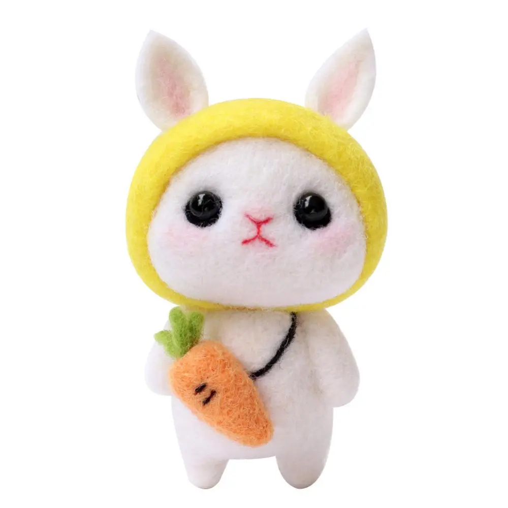 Non Finished DIY Felting Wool Rabbit Doll Handmade Craft Material Package Tools(Carrot )