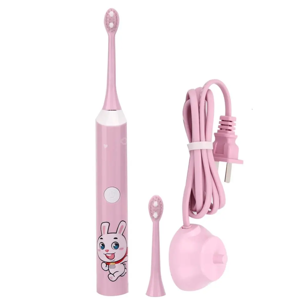 Children Kid Electric Toothbrush Rechargeable Waterproof Mute Tooth Cleaning Brush Oral Hygiene Care US 110-240V(Pink )