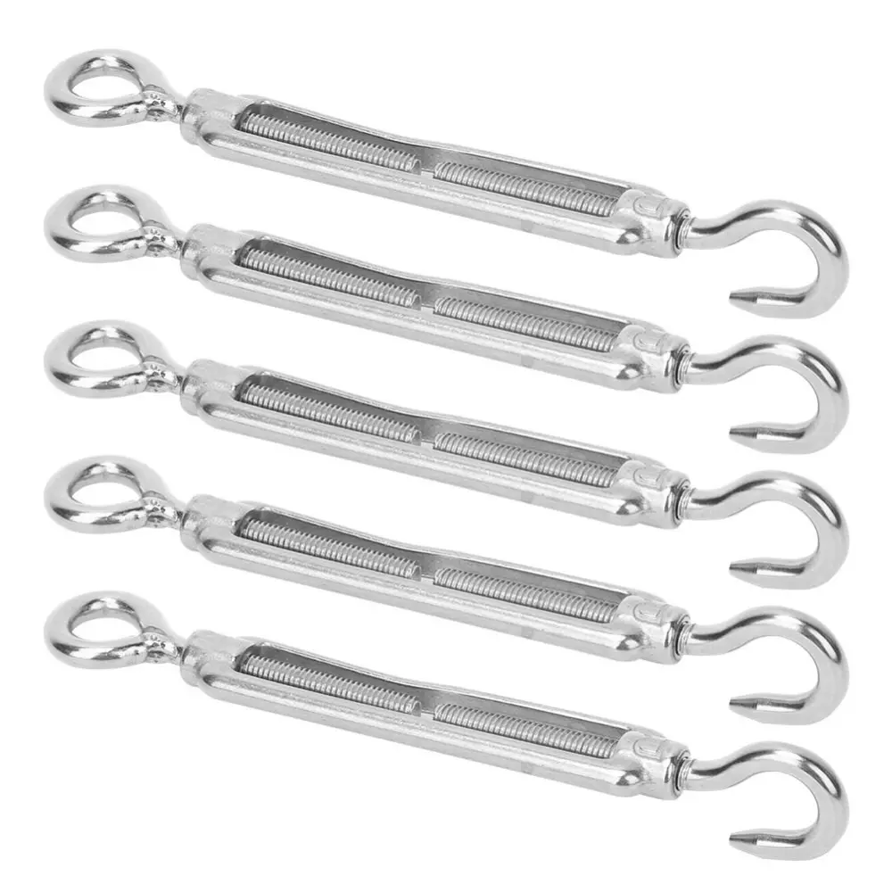 5pcs 304 Stainless Steel Wire Rope Tension Tensioner Hook & Eye Turnbuckle for Indoor (M6)