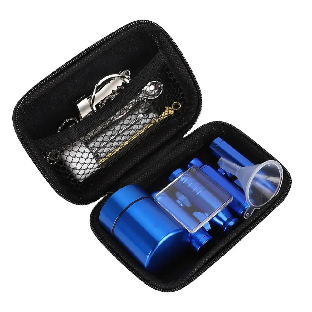 12Pcs Tobacco Tool Kits Portable Glass Bottle Smoke Spoon Smoking Set with Storage Bag(Blue )